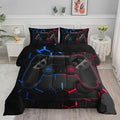 Axolotl Gamer Comforter Sets Full,Geometric Honeycomb Gaming Bedding Sets,Video Games Comforter,Gaming Bedding Set,Game Console Comforter Set for Kids Boys Girls Teens,1 Quilt 2 Pillowcases,Blue Red