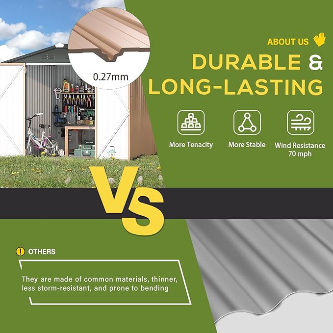U-MAX 7' x 7' Storage Metal Shed, Large Outdoor Sheds & Outdoor Storage Clearance 7x7, Lockable Garden Shed, Utility and Tool Storage for Garden, Backyard, Patio and Outside Use