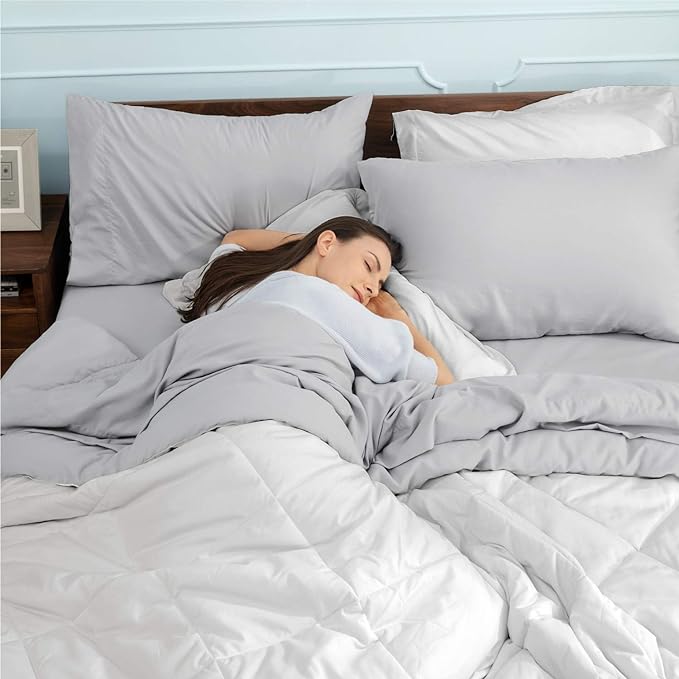 Bedsure White Full Comforter Set - 7 Pieces Reversible Bed Set Bed in a Bag Full with Comforters, Sheets, Pillowcases & Shams, Full Bedding Sets