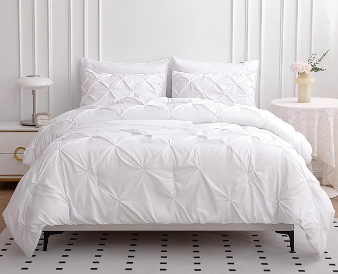 LANE LINEN Bedding Comforter Set for Split King Mattress, Soft 8 Piece Split King Bed in a Bag with 1 King Comforter, 1 King Size Flat Sheet, 2 Twin XL Fitted Sheets, 2 Pillowcases & 2 Shams - White