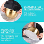 4 Piece Gold Mixing Bowls With Lids for Kitchen, Stainless Steel Set Ideal for Baking, Prepping, Cooking and Serving Food, Nesting Metal Bowls for Space Saving Storage