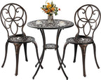 3 Piece Outdoor Bistro Set, Cast Aluminum Bistro Table and Chairs Set, Weather Resistant Patio Metal Bistro Sets, Patio Table Set with Umbrella Hole for Balcony Backyard Garden