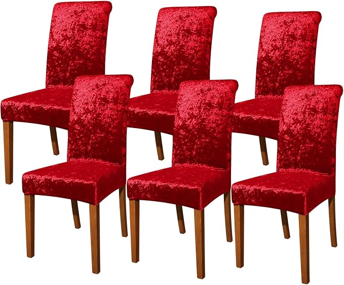 FORCHEER Chair Covers for Dining Chairs Set of 6,Velvet Burgandy Stretch Dining Room Chair Cover Kitchen Parsons Chair Slipcovers (Pack of 6, Velvet Burgandy)