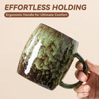 Unique Reactive Glaze Ceramic Coffee Mug - 14 oz Large Coffee Cup with Ergonomic Handle, Forest Green Ceramic Mug for Office & Home, Great Birthday Gift for Women, Men & Friends, Microwave Safe