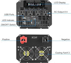 4000 Watt Power Inverter, Car Inverter 24V DC to 110V/120V AC Converter with LCD Display, 4 AC Outlets, USB Port & Remote Controller for RV, Truck, Off-Grid Solar System