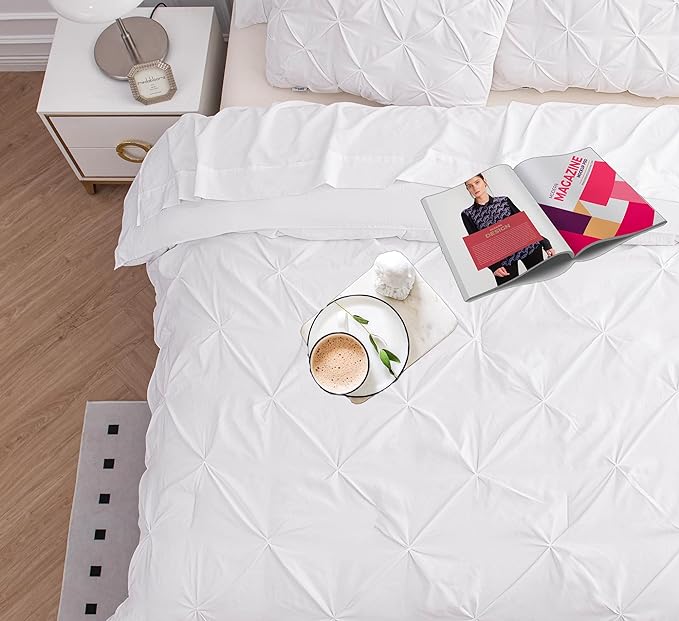 LANE LINEN White Comforter Set with Sheets, 7 Piece Bed in a Bag Queen Size, Pintuck Queen Bed Set, Ultra Soft Bedding Queen Size with Down Alternative Comforter, Sheets, Pillowcases & Shams - White