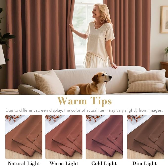 H.VERSAILTEX Room Darkening Curtains for Living Room Light Reducing Thermal Insulated Window Treatment Panels/Drapes Grommet Top 2 Panels (Washed Spice - 52 x 84 Inches)