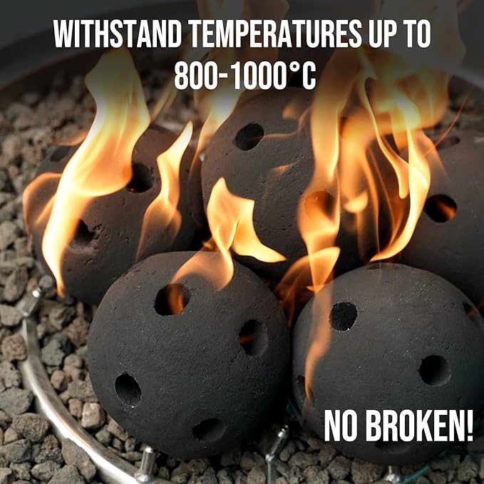 Skyflame Hollow Ceramic Balls, Set of 6 Round Fire Stones Set for Indoor and Outdoor Fire Pits or Fireplaces Accessory, 5 Inch, Black