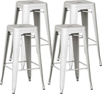 4-pcs 30-inch Backless Metal Bar Stool Stackable Heavy-Duty Counter-Height Chair for Home Bars Patios Kitchen Islands Cafes Restaurants Bistros and Dining Areas for Indoor & Outdoor, White