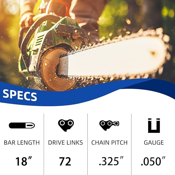 5 Pack 18 Inch Chainsaw Chain for Husqvarna .325" Pitch .050" Gauge 72 Drive Link Fits Husqvarna 440 445 435 450 545 Echo CS-400, Oregon H72 M72 (5 Chains)