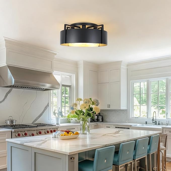 20'' Black Semi Flush Mount Ceiling Light, Modern Farmhouse Hallway Entryway Light Fixtures, 4-Light Rustic Foyer Lighting Fixtures Ceiling Lights for Kitchen Island Bedroom Dining Room