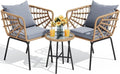 YITAHOME Wicker 3-Piece Outdoor Bistro Set, All-Weather Patio Conversation Set for Balcony, Backyard, Pool, Porch, Deck, Outdoor Sectional Furniture Set with Table & Cushions - Grey