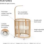 Stokke Sleepi Mini Bundle, Natural - includes Crib/Bed, Mattress & Drape Rod - Suitable for Ages 0-5 Years Old - Adjustable & Stylish