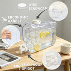 Refrigerator Water Dispenser 1.1 Gallon, Plastic Beverage Dispenser with 2 Spigots,Leak-Proof, Easy-Grip Handle & Easy-Pour Spout, Refillable Container for Fridge, Kitchen, Juice, Daily Use
