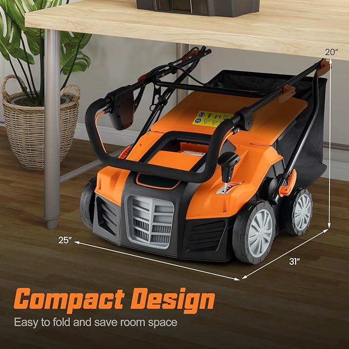 Goplus 2-in-1 Scarifier and Lawn Dethatcher, 16-Inch 15A Corded Electric Dethatcher w/ 14.5-Gal Collection Bag, 3-Position Height Adjustment & 5-Position Depth Adjustment, for Grass Garden Yard