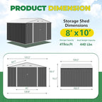 Devoko 8 x 10 FT Outdoor Storage Shed, Metal Garden Sheds & Outdoor Storage Clearance, Large Tool Shed Outdoor with Single Lockable Door for Patio Lawn Backyard (Gray)