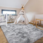 4x6 Large Area Rugs for Living Room, Super Soft Fluffy Modern Bedroom Rug, Tie-Dyed Light Grey Indoor Shag Fuzzy Carpets for Girls Kids Nursery Room Home Decor