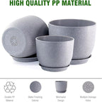 10/9/8 inch Plant Pots, Set of 3 Modern Decorative Plastic Planters with Drainage Holes and Saucers for Garden House Plants, Flower Pots for Indoor Outdoor Plants, Speckled Grey