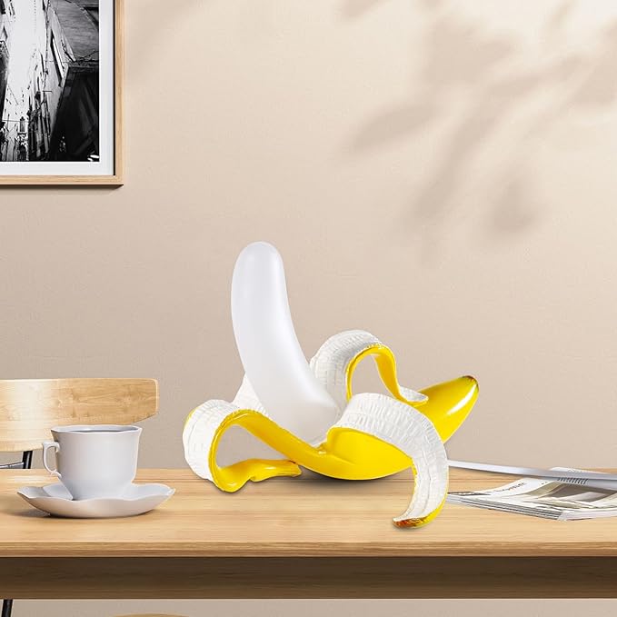 Modern Banana Table Lamp, Desk Lamp,Led Night Light Baking Finish Resin Banana Lighting Fixture for Living Room, Bedroom,Home Office,Kids Room (Sitting)