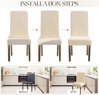 MOSAYT 100% Waterproof Dining Room Chair Covers Set of 6, Super Fit Stretch Jacquard Parson Chairs Slipcovers Removable Washable Chair Seat Protectors for Home, Kitchen, Banquet (Beige - XL)