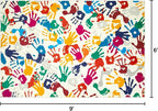 Large Colorful Kids Rug 6x9 Ft, Non-Slip Washable Rug for Classroom, Handprints and Footprints Rugs for Playroom, Soft Nursery Rug Indoor Play Mat for Kids Room Daycare School