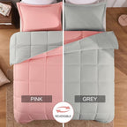 Basic Beyond King Size Comforter Set - Fluffy King Bed Comforter Set for All Seasons - Reversible Pink and Grey Comforter Set King - 3 Pieces (1 Comforter + 2 Pillow Shams)