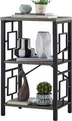 Small Bookshelf, 3 Tier Vintage Industrial Small Bookshelf for Small Spaces, Freestanding Open Shelf Bookcase, Versatile Bookshelf for Home Office, Bedroom & Living Room, Grey