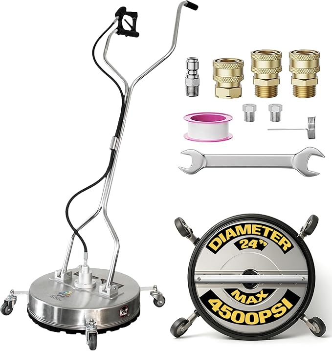 EDOU Dual 24" Pressure Washer Surface Cleaner - Surface Cleaner with Wheels - Heavy Duty Composite, 4,500 PSI Max Working Pressure - Includes 3/8 Inch Quick Connector Kit and Teflon Tape