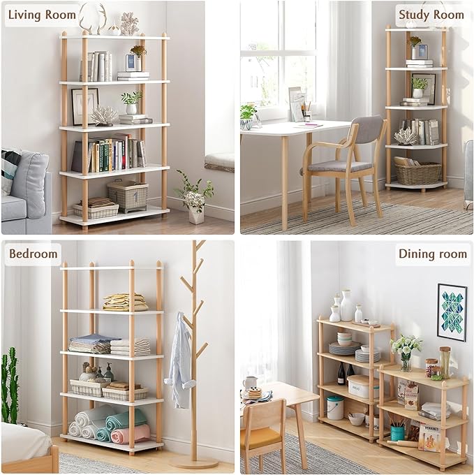 IOTXY 4-Tier Wooden Shelf Bookcase - Modern Open Bookshelf, Free Standing Storage Rack, Multifunctional Display Stand for Home and Office, Oak, Rectangle