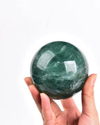 JIC Gem Big Green Quartz Crystal Ball Green Fluorite Healing Gemstone Sphere with Decorative Wooden Stand for Meditation,Home Decoration (80-90mm)