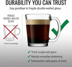 Godinger Coffee Mugs, Italian Made Glass Coffee Mug, Hot Beverage Tea Cups, Glass Cups, Drinking Glasses - 10oz., Set of 4