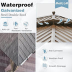 MELLCOM 10'x13' Hardtop Gazebo, Galvanized Steel Double Roof Metal Canopy with Aluminum Frame, Brown Permanent Patio Gazebos with Curtains and Netting for Patios, Gardens, Lawns