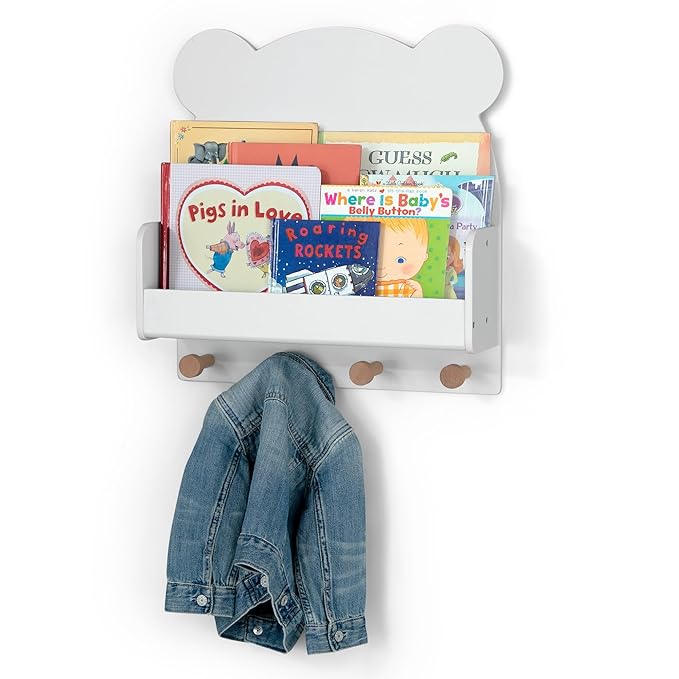 Delta Children babyGap Tate 4-in-1 Convertible Crib + Brannan Bear Bookcase with Bins + Brannan Bear Wall Shelf with 4 Hooks, Bianca White/Natural (Bundle)