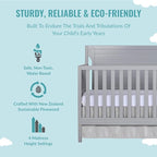 Cape Cod 5-In-1 Convertible Crib In Pebble Grey, Greenguard Gold And JPMA Certified, Built Of Sustainable New Zealand Pinewood, 3 Mattress Height Positions