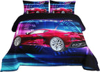 Axolotl Race Car Bedding Set Twin Size,Boys Extreme Sports Comforter Set for Kids Boys Car Racing Gifts,Red Cool Car Comforter Car Sports Quilt Set 1 Comforter Set with 2 Pillowcase Car Racing Gifts