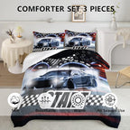 Axolotl Race Car Comforter Set Full Size,Extreme Sports Bedding Set for Boys Teens Kids Girls Room Decor,Cool Speed Luxury Car Quilt Bed Set with 1 Comforter 2 Pillowcases Car Racing Gifts
