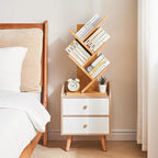 YMYNY 4 Tier Tree Bookshelf, Small Bookcase, Modern Wood Book Storage Rack, Freestanding Book shelf for Books/Movies/CDs, Narrow Display Rack for Living Room, Home Office, Natural UHBC014N