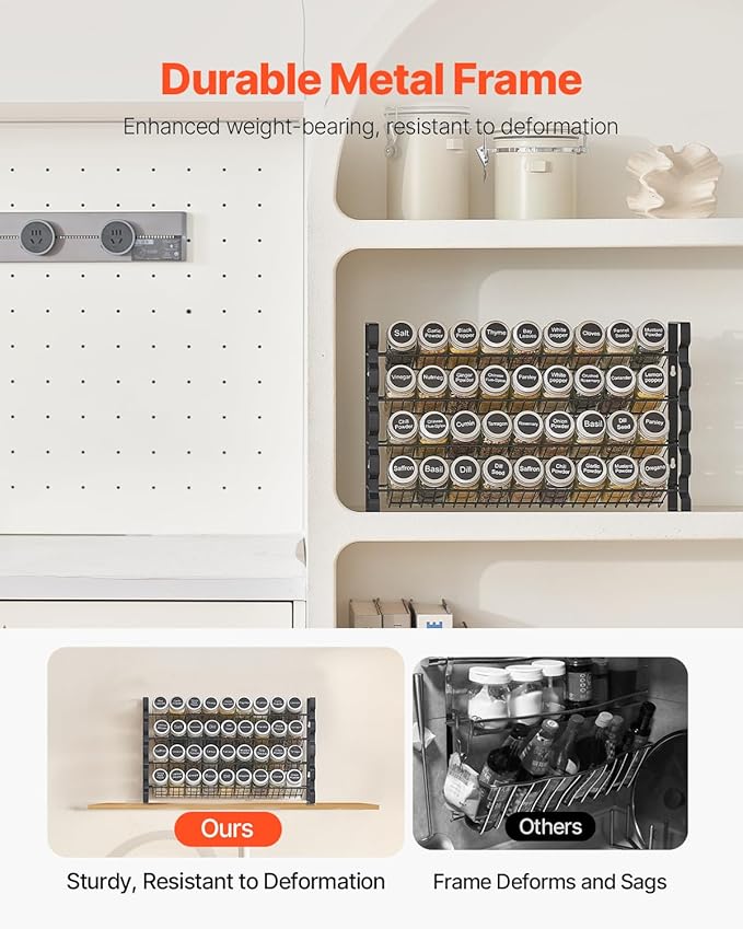 VEVOR Spice Rack Organizer for Cabinet, Spice Organizer with 36 Empty Spice Jars, Lids, Spice Labels, and Funnel Complete Set, Seasoning Organizer for Countertop, Kitchen, Pantry, Cupboard, 18x11 in