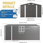 10x14x6.7FT Outdoor Storage Shed, Galvanized Steel Garden Shed with Lockable Door & Window, Waterproof Metal Tool Storage for Garden, Backyard, Patio, Lawn(Grey)