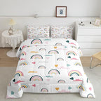 Erosebridal Kids Rainbow Bedding Set, Girly Love Heart Comforter Set Full Size Cartoon Rainbow Cloud Duvet Sets for Girls Boys Women Bedroom Decor, Soft Microfiber Down Comforter 3 Pieces,Colorful