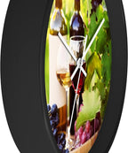 Mozingo ~ Wine Clock for Kitchen Bar Wall It's Wine O'clock Silent Time Gift Home Decor Made In USA, 10" (Hour Marks - None, Clock Frame Color - Black, Wine Theme #03)