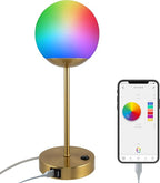 Enbrighten Bedside Decor Lamp Tabletop Wi-FI Dimmable Color Changing Music-Sync 2-Port USB-charging Station 2.4A Dorm Bedroom Home Office Living Room Compatible with Alexa 62433 Brass