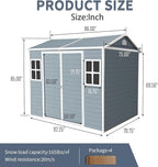 8x6 ft Resin Outdoor Storage Shed with Two-Window and Double-Door, Plastic Shed with Floor for Gargen, Patio, Yard, Lawn, Grey (1 Doors) (Grey, 8x6 ft)