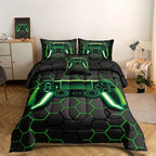 6 Pieces Gaming Bedding Set for Boys Gamer Comforter Set Queen Size,Video Game Comforter for Kids Adult 3D Gaming Geometric Microfiber Bedding Sets 6 Pieces Bed in A Bag Sets H50021,Queen