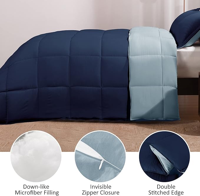 Basic Beyond Twin Comforter Set for Girls and Boys - Fluffy Twin Bed Comforter Set for All Seasons - Reversible Blue Twin Comforter Set - 2 Pieces (1 Comforter + 1 Pillow Sham) - Blue/Sapphire