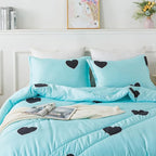 Heart Pattern Girls Comforter Set Twin Size, Light Blue Cute Love Print Comforter Bedding Set, Soft Microfiber Comforter Set with Pillowsham