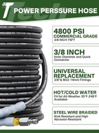 3/8" 4800PSI Pressure Washer Hose 75FT with Swivel Quick Connect for Cold/Hot Water Max 248°F, Kink Resistant Steel Wire Braided, Wear Resistant Power Washer Hose with M22 14mm Adapter