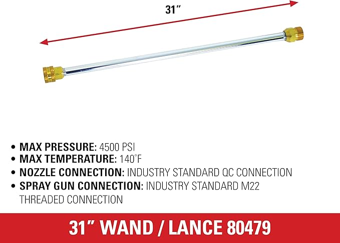 Simpson Cleaning 80479 Universal 31-Inch Pressure Washer Wand for Cold Water Use up to 4500 PSI, Silver