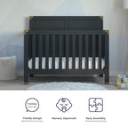 Baby Relax Miles 5-in-1 Convertible Crib, Solid Pine Wood, Black