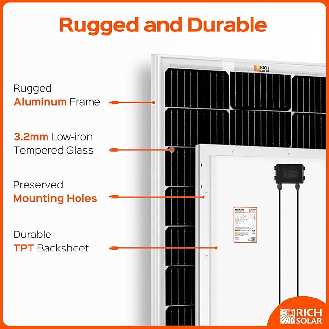 RICH SOLAR 100 Watt 12 Volt 9BB Cell Monocrystalline Solar Panel High Efficiency Solar Module Charge Battery for RV Trailer Camper Marine Off Grid